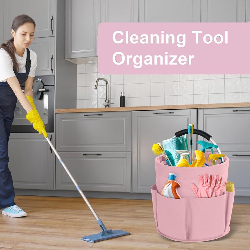 Bototack Cleaning Caddy with Handle, Cleaning Products Organiser, 17L Foldable Storage Basket, Cleaning Caddy Organiser, Portable Multi Cleaning Bucket Bag for Home, Garden (Pink) - Image 3